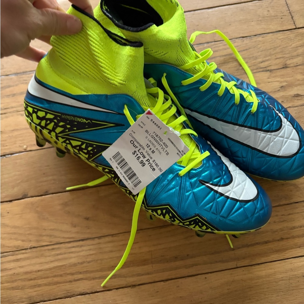 Nike women’s Hypervenom cleats  - Blue and Neon Yellow